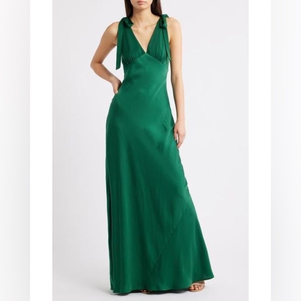 Wayf Women's Green Ottilie Tie Strap Satin Gown, BRAND NEW, Size Small, $138